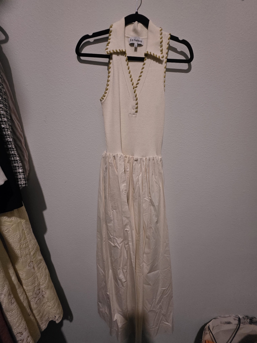 En Saison Cream Sleeveless Polo Maxi Dress with Braided Trim